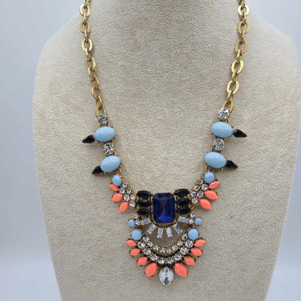 J Crew Clear Navy Light Blue Coral Crystal Necklace